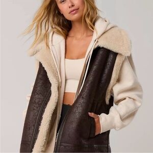 Offline By Aerie Faux Leather Sherpa Vest NWT Cozy Zip Up